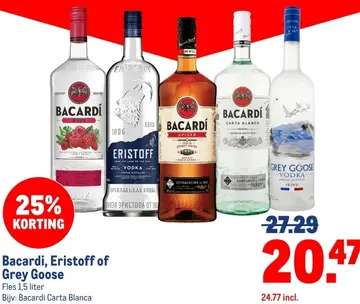 Aanbieding: Bacardi, Eristoff of Grey Goose