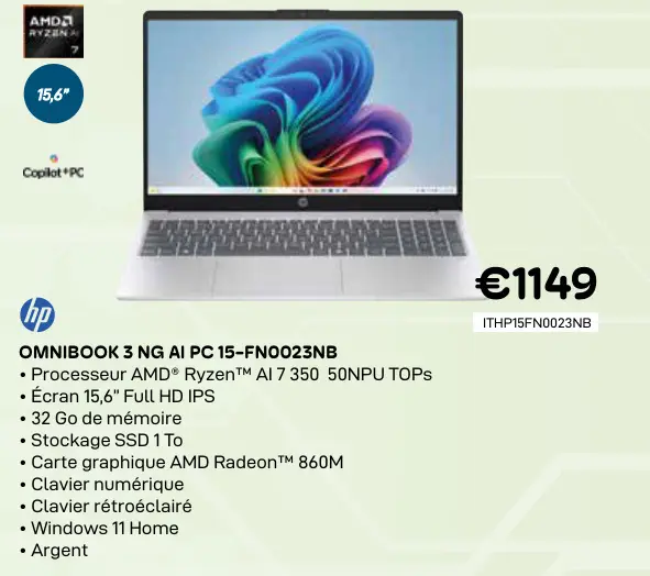 Offre: Omnibook 3 ng ai pc 15-fn0023nb