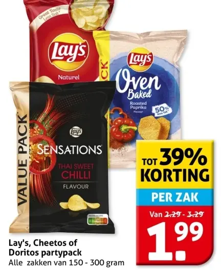 Aanbieding: Lay's, Cheetos of Doritos partypack