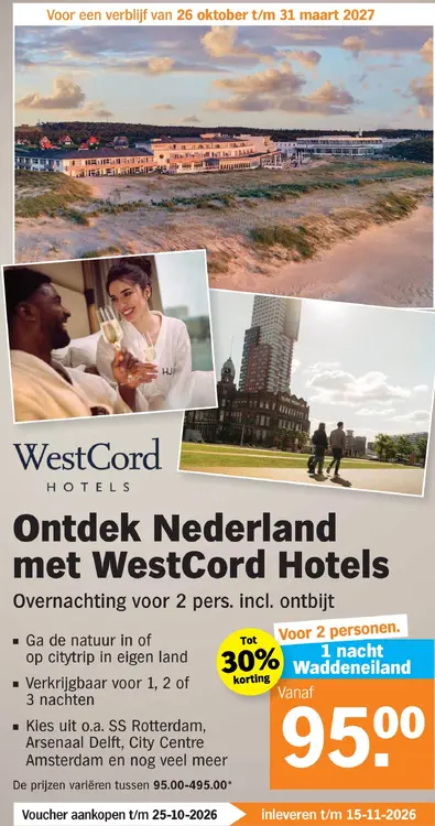 Aanbieding: WestCord Hotels Overnachting voor 2 pers. incl. ontbijt