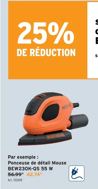 Offre: Ponceuse de détail Mouse BEW230K-QS 55 W