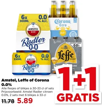 Aanbieding: Amstel, Leffe of Corona 0.0%