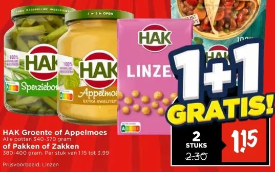 Aanbieding: HAK Groente of Appelmoes of Pakken of Zakken