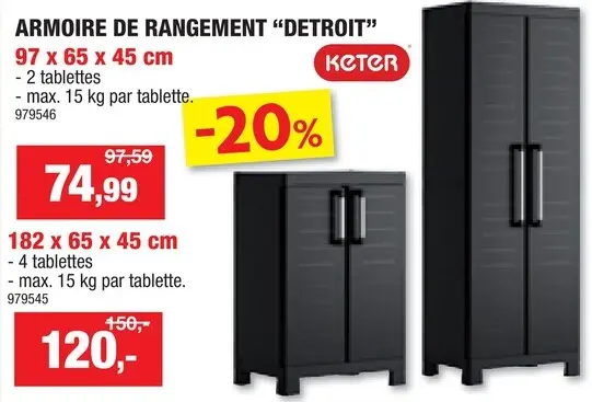Offre: Keter Detroit armoire de rangement bas 65x97x45 cm