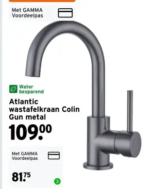 Aanbieding: wastafelkraan Colin Gun metal
