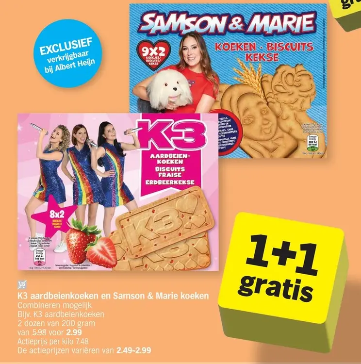 Promotie: K3 aardbeienkoeken en Samson & Marie koeken