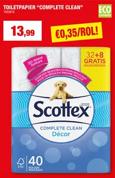 Aanbieding: Scottex Complete Clean Décor WC-papier 32+8 gratis