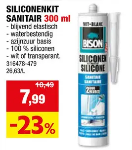 Promotie: Bison siliconenkit sanitair 300ml transparant