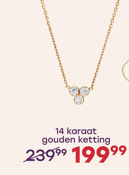 Aanbieding: 14 karaat gouden ketting 3 zirkonia steentjes