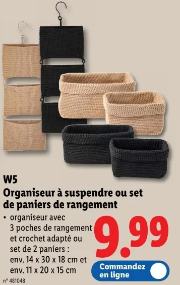 Offre: Organiseur à suspendre ou set de paniers de rangement