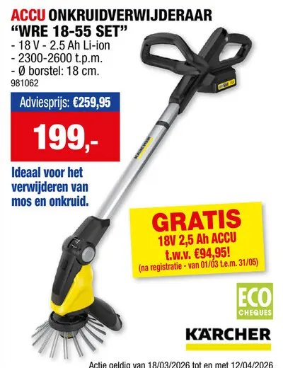 Promotie: WRE 18-55 accu onkruidverwijderaar 18V Li-Ion + lader