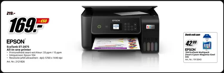 Promotie: EcoTank ET-2875 All-in-one printer