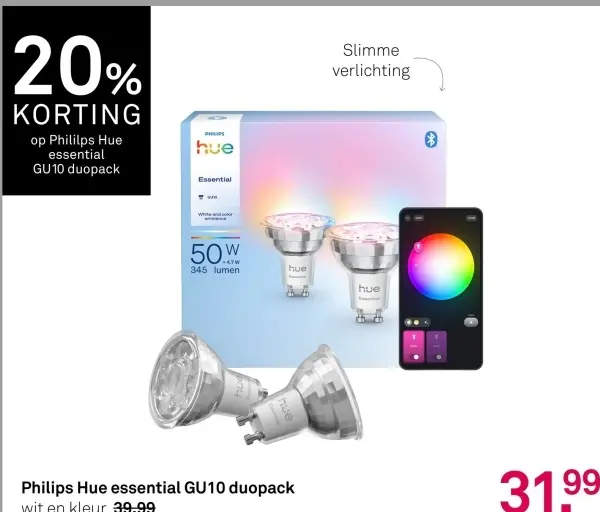 Aanbieding: Philips Hue essential GU10 duopack