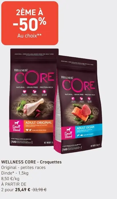 Offre: WELLNESS CORE Croquettes Original - petites races Dinde* ou Adult Ocean