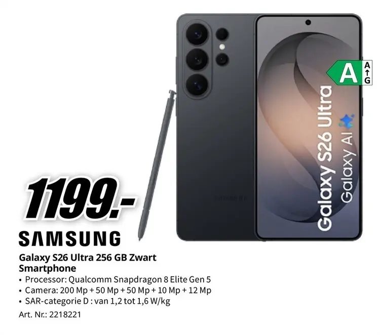 Promotie: Galaxy S26 Ultra 256 GB Zwart Smartphone