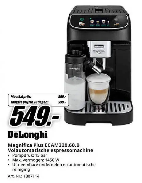 Aanbieding: Magnifica Plus ECAM320.60.B Volautomatische espressomachine
