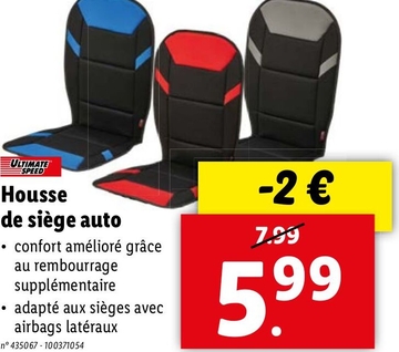 Offre: ULTIMATE SPEED Housse de siège auto confort amélioré grâce au rembourrage supplémentaire adapté aux sièges avec airbags latéraux n ° 435067-100371054