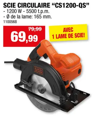 Offre: Black+Decker CS1200-QS scie circulaire 1200W 165mm
