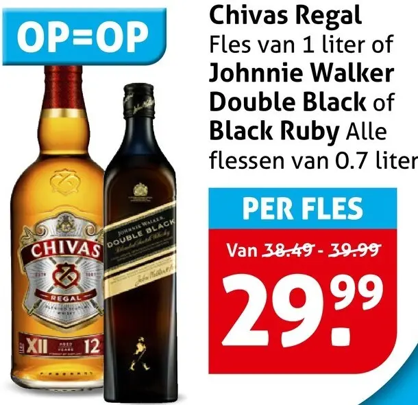 Aanbieding: Fles van 1 liter of Johnnie Walker Double Black of Black Ruby Alle flessen van 0.7 liter