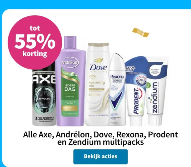 Aanbieding: Axe, Andrélon, Dove, Rexona, Prodent en Zendi