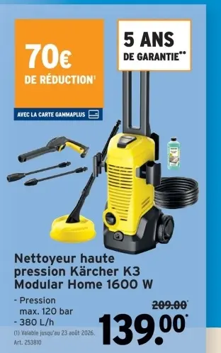Offre: Nettoyeur haute pression Kärcher K3 Modular Home 1600W