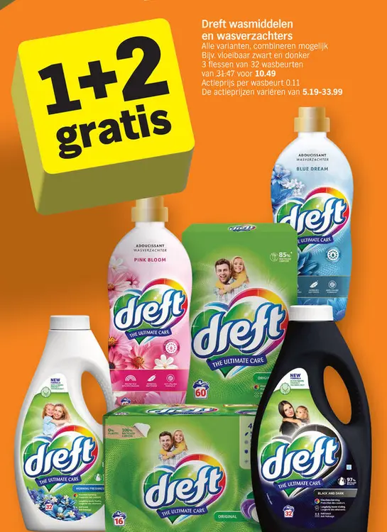 Offre: Dreft wasmiddelen en wasverzachters