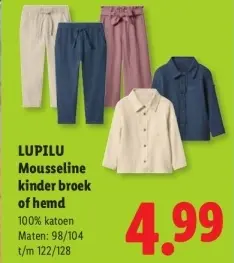 Aanbieding: Mousseline kinder broek of hemd