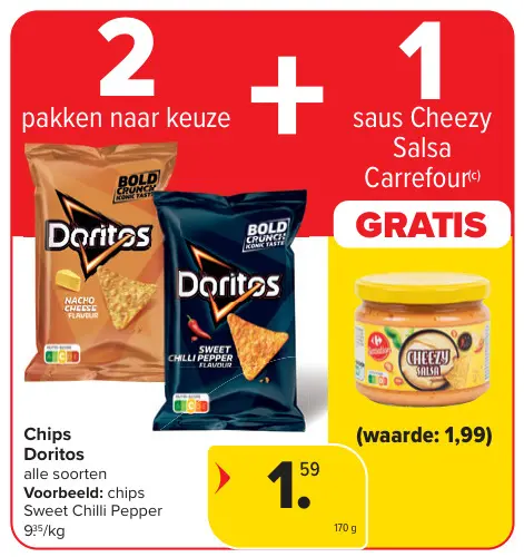 Promotie: Chips Doritos + saus Cheezy Salsa