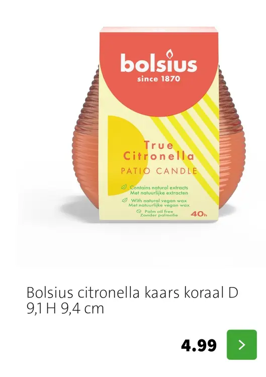 Aanbieding: Bolsius citronella kaars koraal D