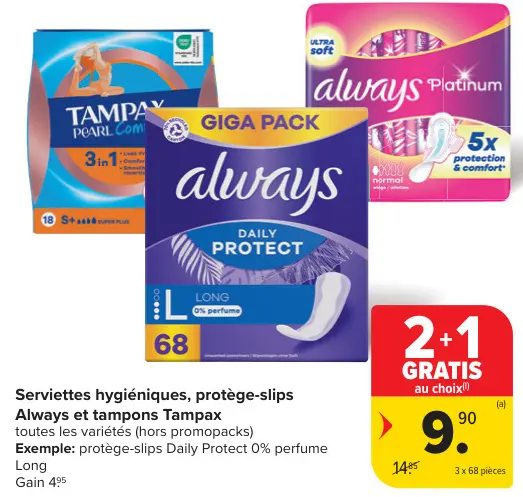 Offre: Serviettes hygiéniques, protège-slips