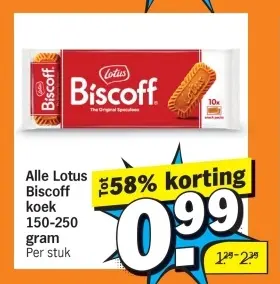 Aanbieding: Alle Lotus Biscoff koek 150-250 gram