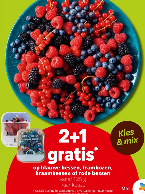 Promotie: Blauwe bessen, frambozen, braambessen of rode bessen