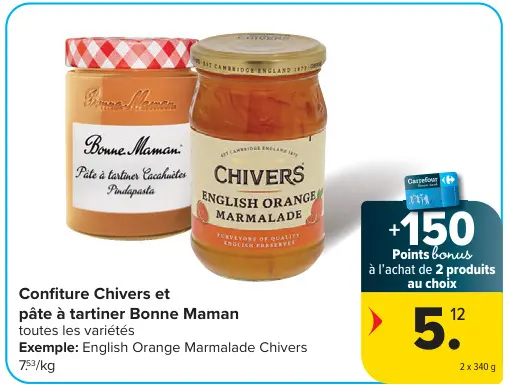 Offre: Confiture Chivers et pâte à tartiner Bonne Maman