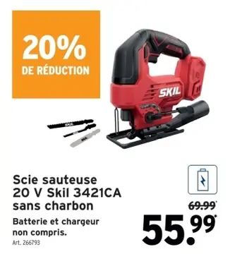 Offre: Scie sauteuse 20 V Skil 3421CA sans charbon
