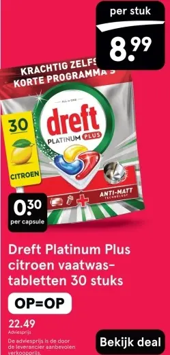 Aanbieding: Dreft Platinum Plus citroen vaatwastabletten