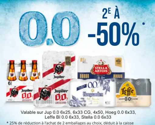 Offre: Jupiler 0.0, Hoegaarden 0.0, Leffe BI 0.0, Stella 0.0