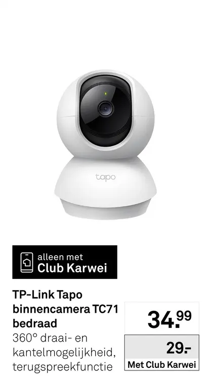 Aanbieding: Tapo binnencamera TC71 bedraad