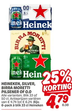 Aanbieding: Heineken, silver, BIRRA MORETTI pilsener of 0.0