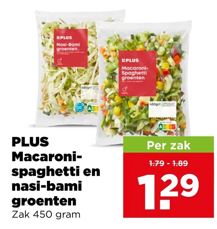 Aanbieding: PLUS Macaroni-spaghetti en nasi-bami groenten