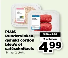 Aanbieding: PLUS Rundervinken, gehakt cordon bleu's of sa