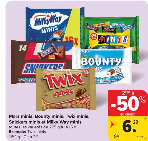 Offre: Mars minis, Bounty minis, Twix minis, Snickers minis et Milky Way minis
