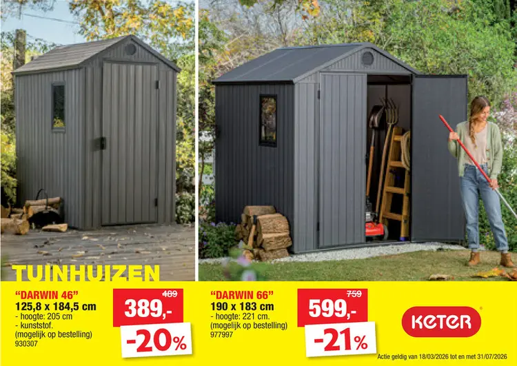 Promotie: Keter Darwin 46 kunststof tuinhuis 125,8x184,5x205 cm grijs