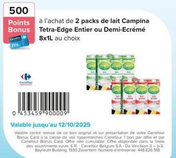 Offre: Lait Campina Tetra-Edge Entier ou Demi-Ecrémé