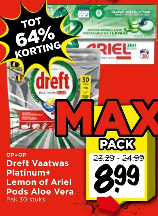 Aanbieding: Vaatwas Platinum+ Lemon of Ariel Pods Aloe Vera