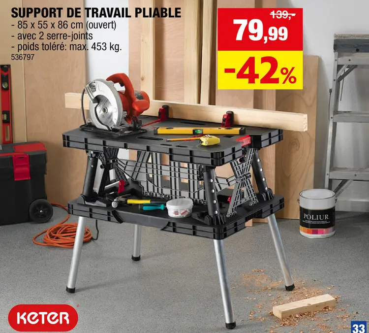 Offre: Keter établi pliant 85cm 450kg