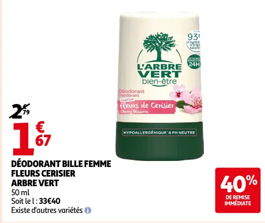 Promotie: Déodorant bille femme fleurs cerisier