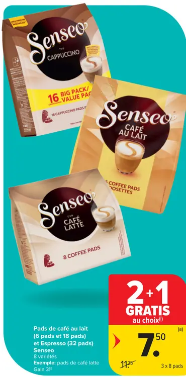 Offre: Pads de café au lait et Espresso Senseo