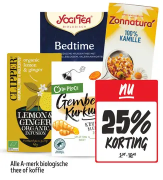 Aanbieding: A-merk biologische thee of koffie