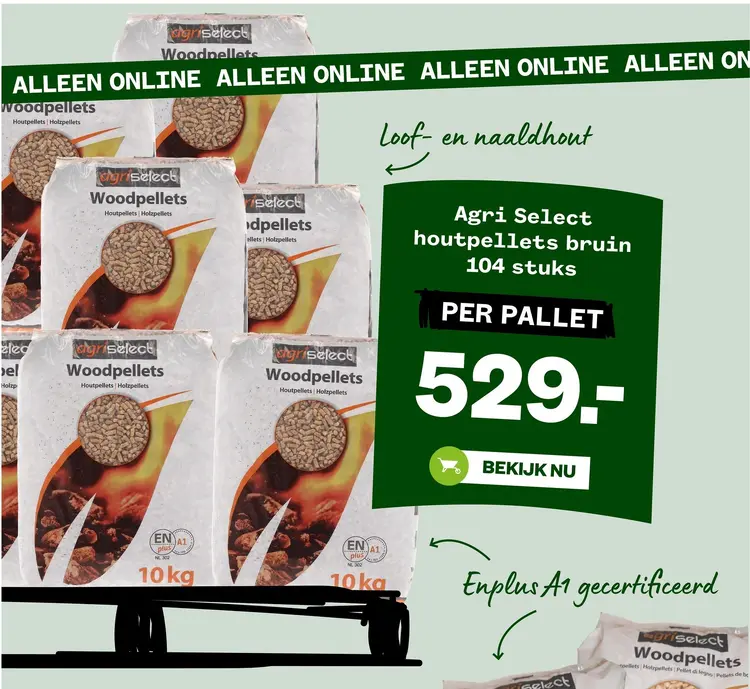 Aanbieding: Agri Select houtpellets bruin 104 stuks