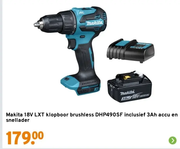 Aanbieding: Makita 18V LXT klopboor brushless DHP490SF